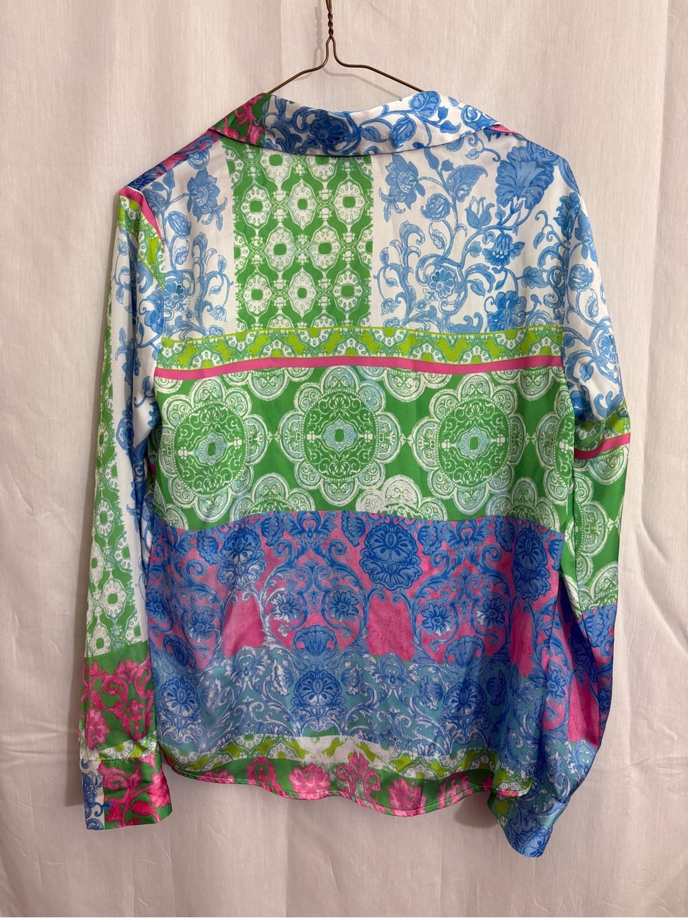 Industry Republic Paisley Colorblock Satin Button-Up Blouse Small - Picture 3 of 6